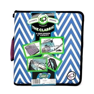 Case-It “The Classic” 2” Three Ring Binder Blue & White Chevron Pink 3 New NWT
